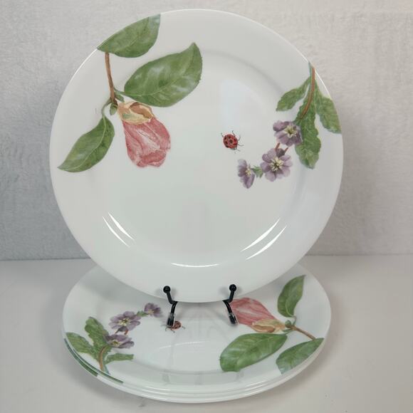 Corelle Camellia Dinner Plates 10 1/4" Dragonfly Flower Ladybug Set of 4 - Picture 2 of 8